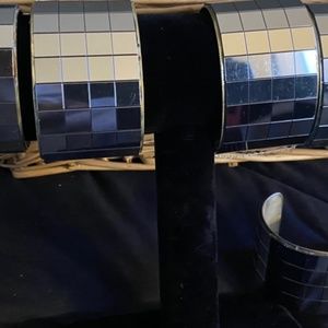 Mirror glass squares stainless steel bracelet